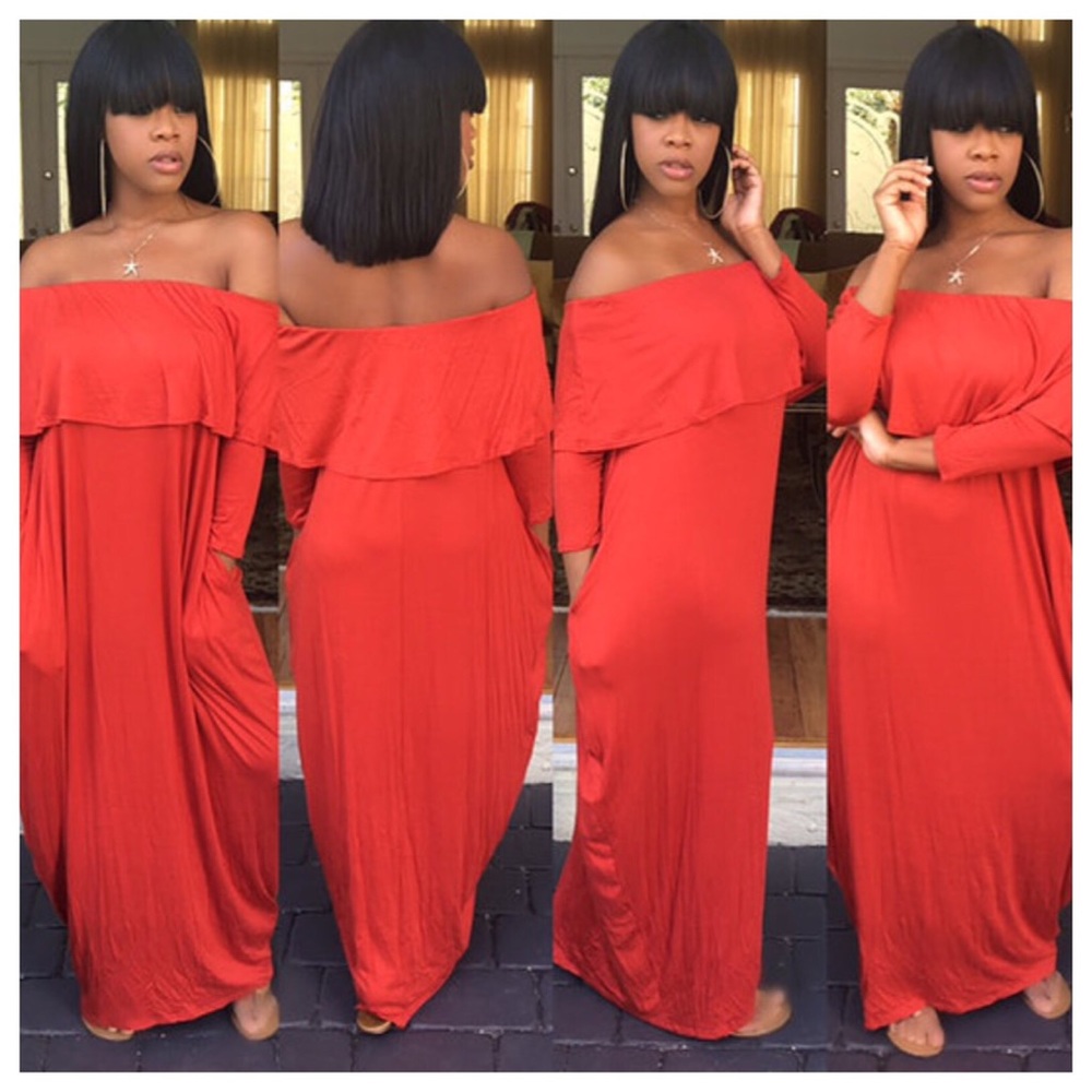 Rust Off Shoulder Maxi
